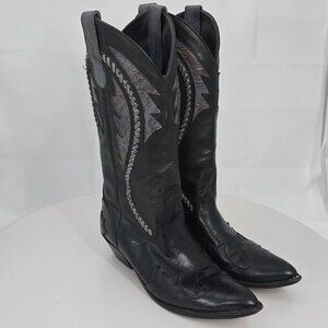 Vintage womens black leather cowboy boots